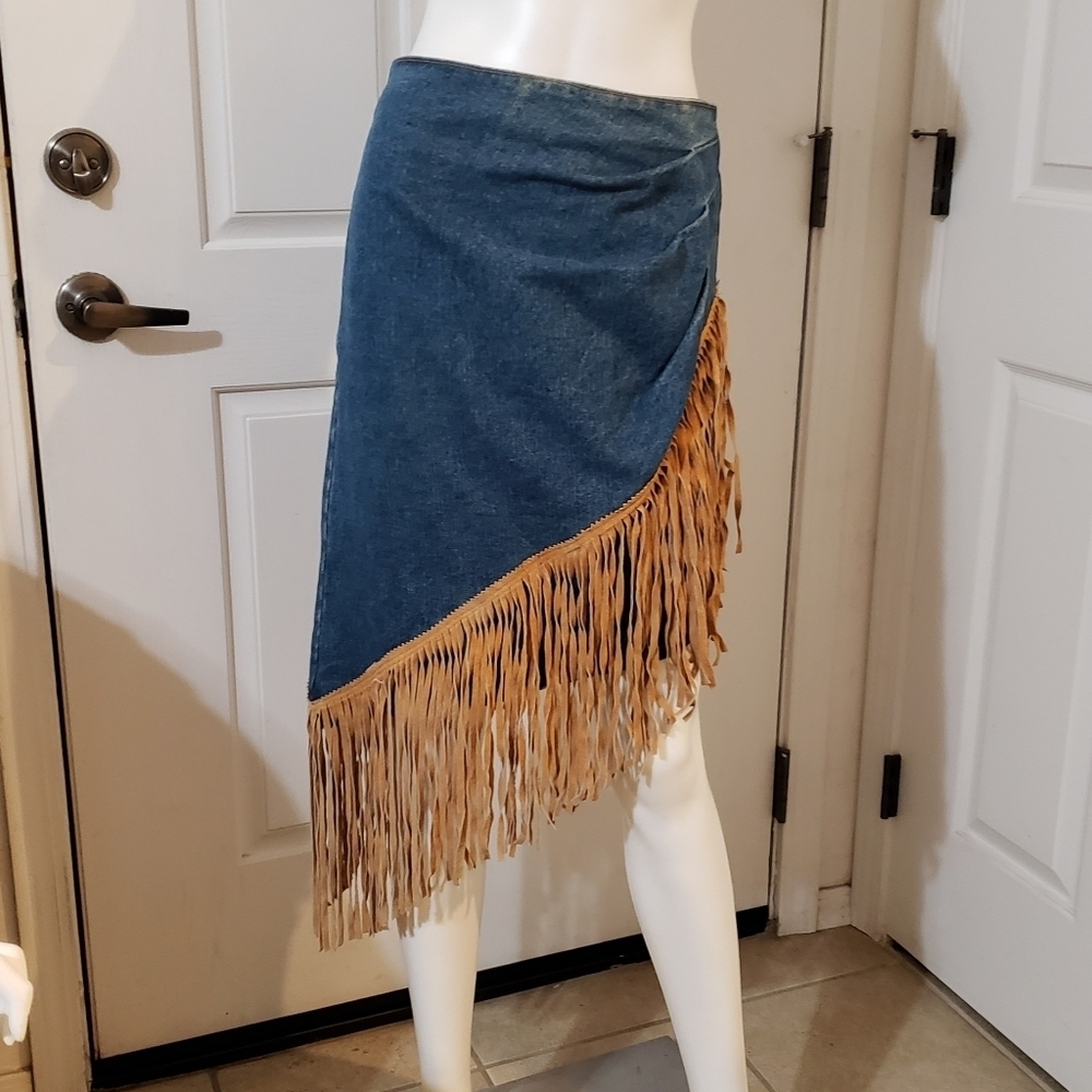 Frontier Collection Vintage denim skirt with fringe